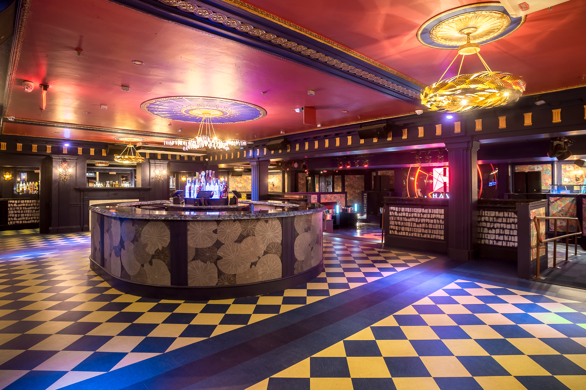 HAVA Boston interior — main bar, dance floor, and Victorian-chic décor